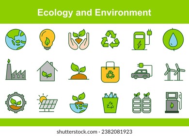 Set of vector solid icons ecology and environment