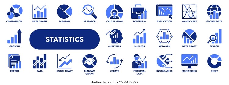 Set of vector solid icons related to statistics, data analysis, infographic. Symbols for website or app ui, logo design, illustration