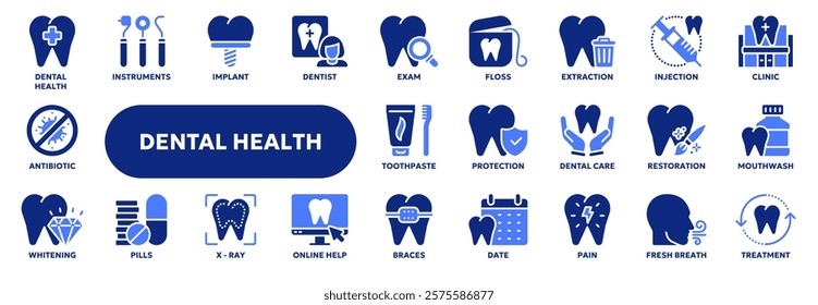 Set of vector solid icons related to dental health care, medical teeth protection. Symbols for website or app ui, logo design, illustration