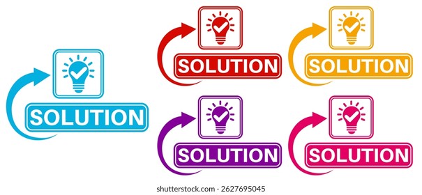 set vector solution sign icon. idea and inovation badges symbol labels sticker design illustration