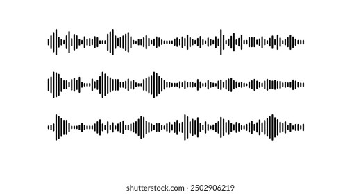 Set of vector sound waves and music equalizers. Simple black audible vibrations isolated on white background