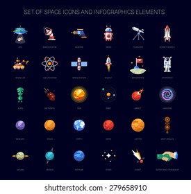 Set of vector space icons and infographics elements