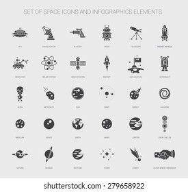 Set of vector space icons, pictograms and infographics elements