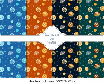 A set of vector space seamless pattern with planets and stars. Night sky hand drawn doodle astronomical background Vector graphic EPS10