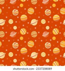 A set of vector space seamless pattern with planets and stars. Night sky hand drawn doodle astronomical background Vector graphic