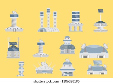 Set of vector spacecrafts, space, cosmos, shuttle.