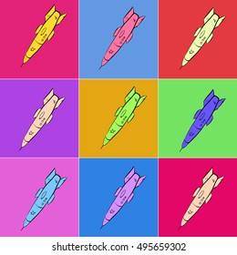Set of vector spaceships. Cosmos. Space cartoon icons set. Flat universal rocket icons. Colorful spaceships. 