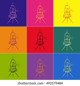 Set of vector spaceships. Space cartoon icons set. Flat universal rocket icons. Colorful sputnik, satellite,spaceships. Rocket set