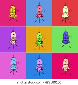 Set of vector spaceships. Space cartoon icons set. Flat universal rocket icons. Colorful sputnik, satellite,spaceships. Rocket set