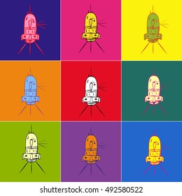 Set of vector spaceships. Space cartoon icons set. Flat universal rocket icons. Colorful sputnik, satellite,spaceships. Rocket set