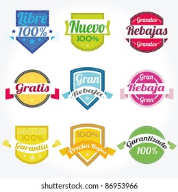 Set vector spanish Premium high Quality sales free Labels with retro design