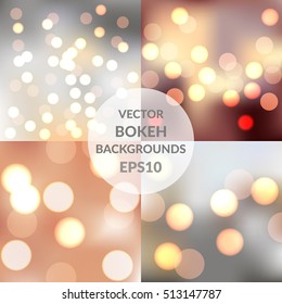 Set of vector sparkling bokeh illustrations. Beautiful background for your design. EPS10
