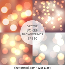Set of vector sparkling bokeh illustrations. Beautiful background for your design. EPS10