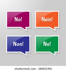 Set of vector speech bubbles - no, nein, non, no - square