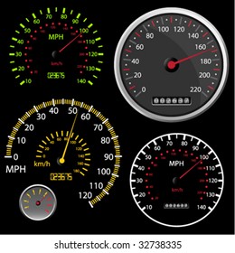 Set of vector Speedometer and Counter in miles and kilometers