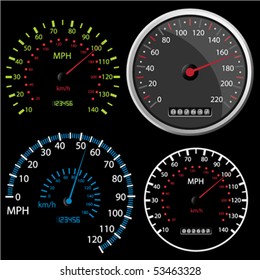 Set of vector Speedometer and Counter in miles and kilometers