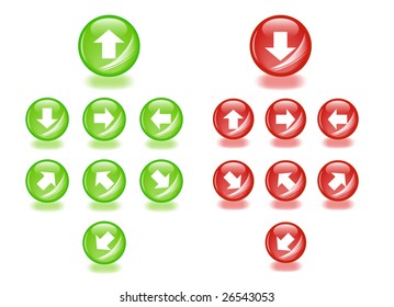 Set of vector spheres with arrows for direction icons. Easy to edit, any size. Aqua web 2.0 style.
