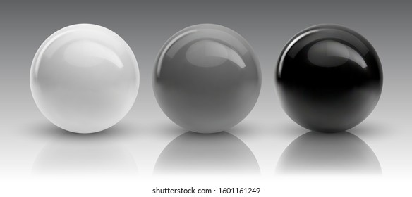 Set of vector spheres and balls on a white background with a shadow.