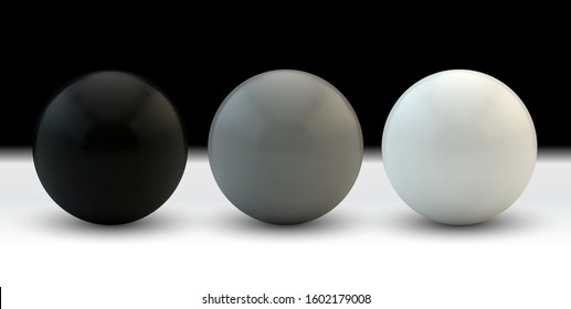 Set of vector spheres and balls on a white background with a shadow.