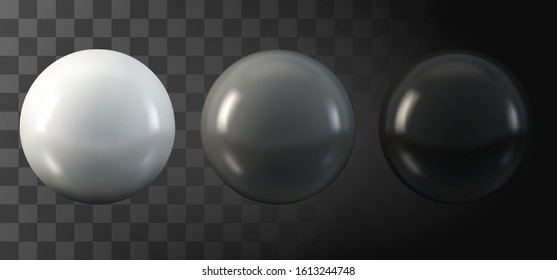 Set of vector spheres and balls on a white background with a shadow.