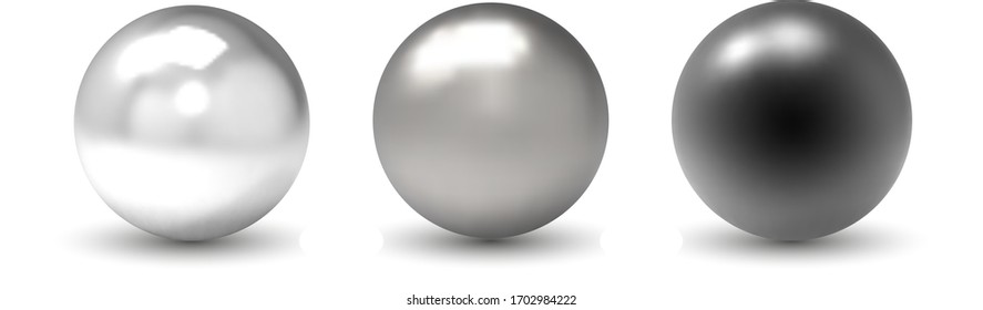 Set of vector spheres and balls on a white background with a shadow.