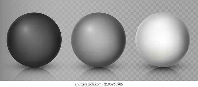 Set of vector spheres and balls on transparent background with a shadow