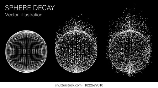 Set of vector spheres. Disintegration of the sphere. Vector illustration.