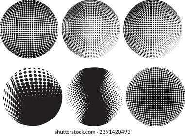 Set of Vector Spheres with Halftone Dots . Logo Design .