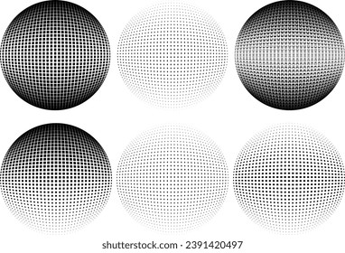 Set of Vector Spheres with Halftone Dots . Logo Design .