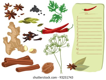 A set of vector spices isolated on white