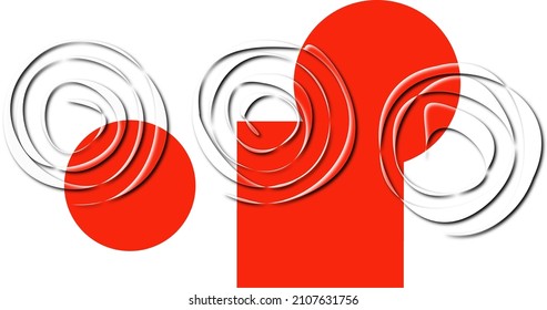 Set of vector spirals with gradient shadow and red figures. Projections from above. Separate change of elements. 