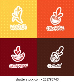 Set of vector splash fruit logos. Vegetables and fruit icon, labels and design elements. 