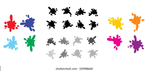 Set of vector splashes in black, grey and other colors