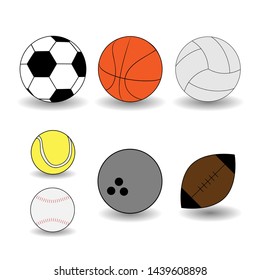 set of vector sport balls in flat style for fitness club or mobile app design