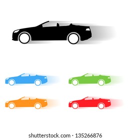 Set of vector sport convertible car moving silhouettes