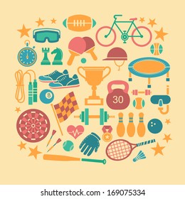 Set of vector sport icons in flat design 