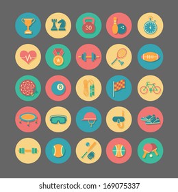 Set of vector sport icons in flat design 