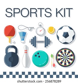 Set of vector sport icons in flat design.