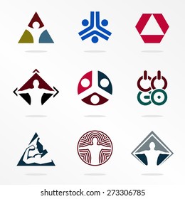 Set vector sport logo. Athletic abstract humans icons. GYM  emplem template.