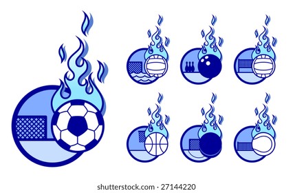 A set of vector sport theme icons with fireballs.