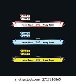 Conjunto de Anuncios deportivos de Vector de diferentes colores Anuncios de información de juego de fondo sobre fondo negro