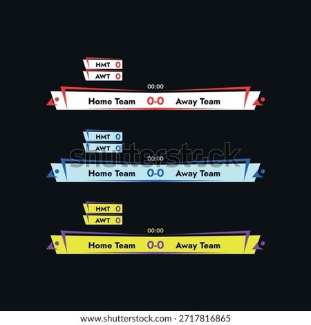 Set of vector sports banners of different colors bottom game information banners on black background