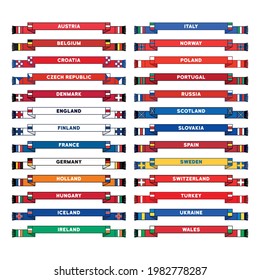 Set of vector sports scarves illustrations in national colors of European countries.