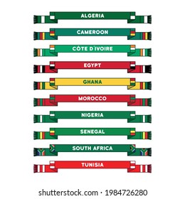 Set of vector sports soccer scarves in the national colors of African countries. Sport illustration.
