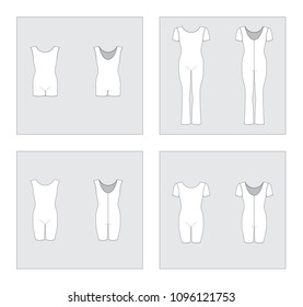 Set of vector sportswear templates - overall camisole, biketard, for sport, fitness, gymnastics.