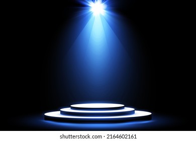 Set of vector spotlights. Podium, stage. Light effects. Vector graphics.
