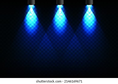 Set of vector spotlights. Scene. Light effects. Vector graphics.
