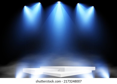Set of vector spotlights. Stage, podium. Light effects. Vector graphics.
