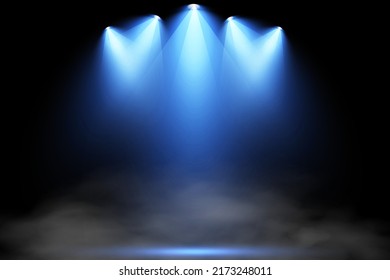 Set of vector spotlights. Stage, podium. Light effects. Vector graphics.
