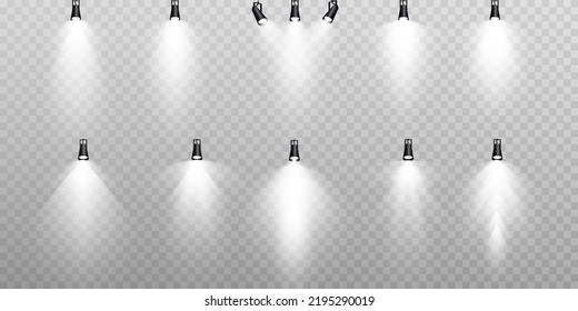 Set of vector spotlights. various forms of light. Stage spotlights. Light effects. Glow light effect. Vector illustration.